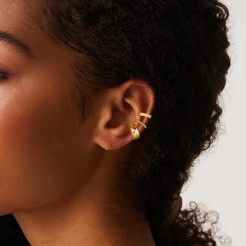 Moodear 3PCS Ear Cuffs Non Piercing Earrings for Women - Chunky & Thin 14K Gold Plated Clip On Earrings Cartilage Cuff Set, Stackable Helix Conch Fake Piercing Jewelry - Image 3